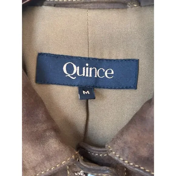 Quince Suede Trucker Jacket Brown Goat Leather Great Patina XS/S READ - Picture 3 of 10